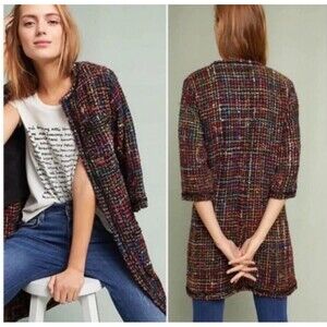Anthropologie ett:twa Rainbow Tweed Berwyn Coat Cardigan Jacket XL